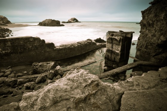 Taste of Sutro bath ruins fading into the Pacific Ocean